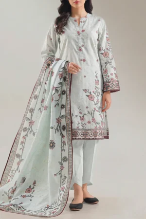 Unstitched Printed Khaddar 3 Piece Suit – Ivory