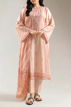 Unstitched Printed Pashmina 3 Piece Suit – Premium Peach Winter Collection by SAYA