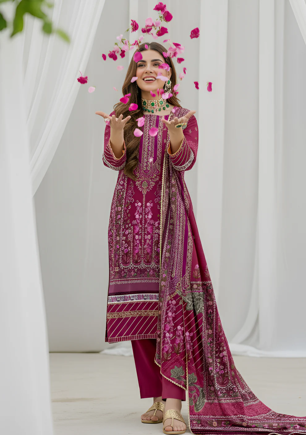 Husna by Bin Noori Elegant Digital Printed Lawn 3 Piece Suit – Vol 46 (DE-LA46-P30446)