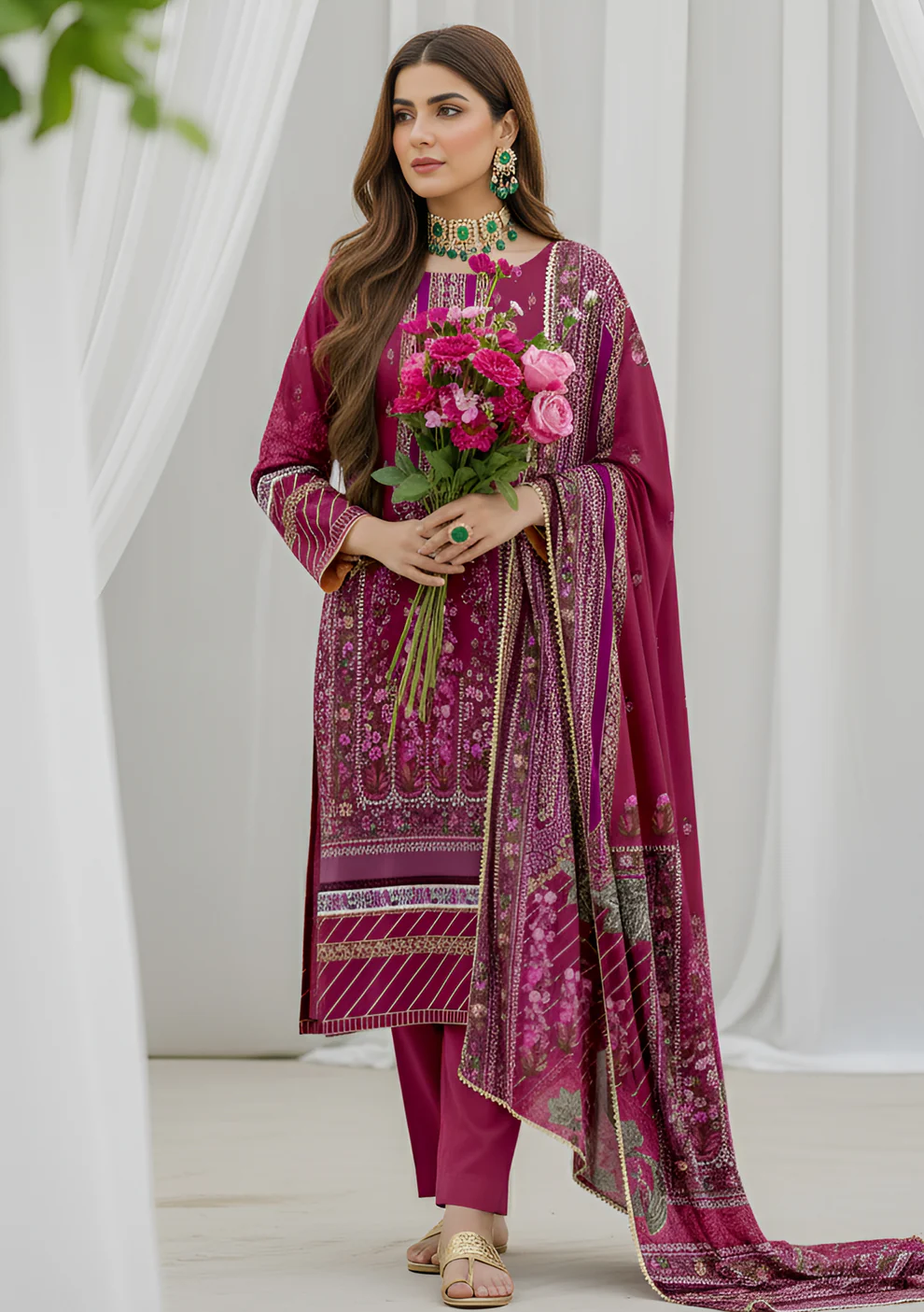 Husna by Bin Noori Elegant Digital Printed Lawn 3 Piece Suit – Vol 46 (DE-LA46-P30446) - Image 2