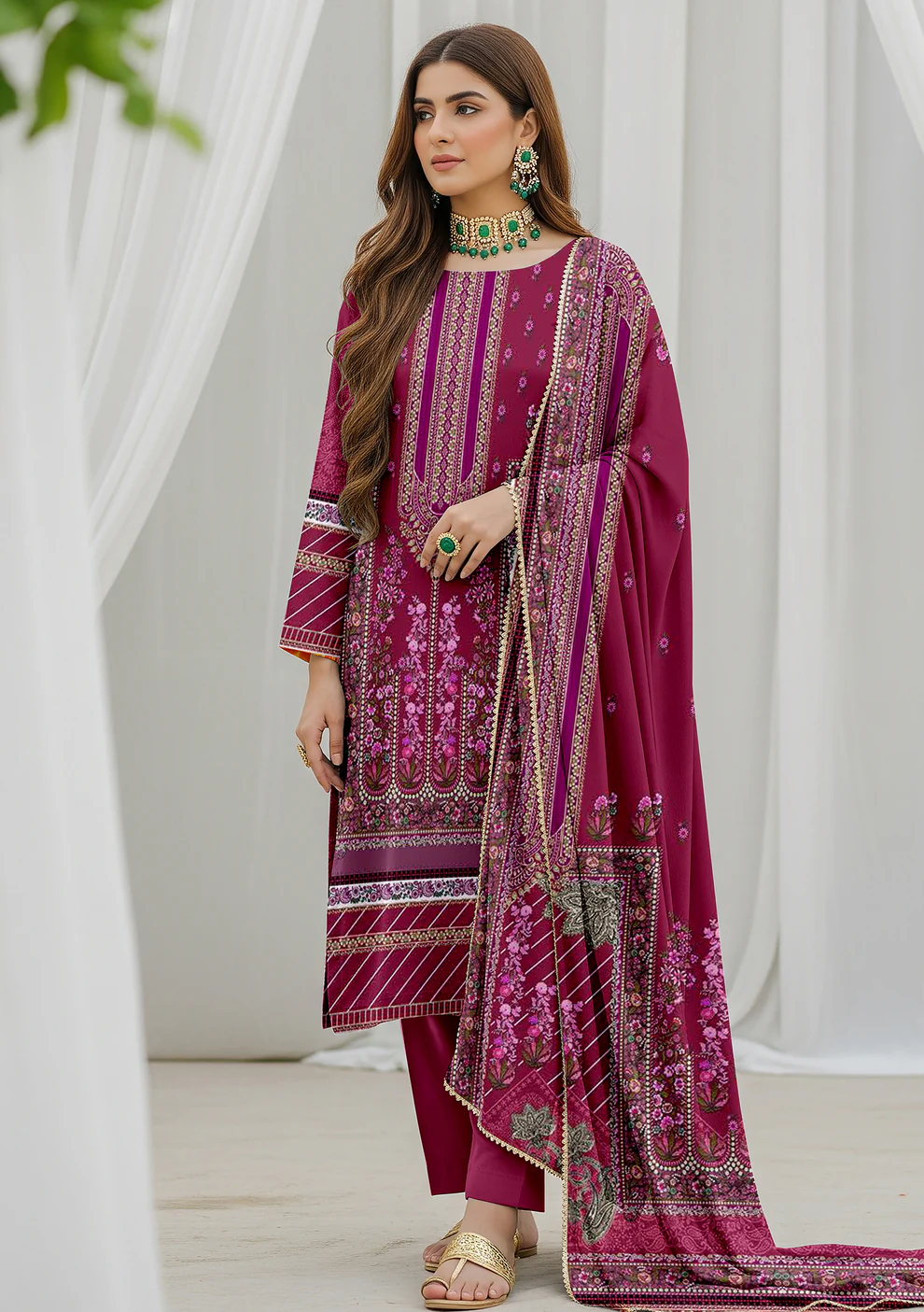 Husna by Bin Noori Elegant Digital Printed Lawn 3 Piece Suit – Vol 46 (DE-LA46-P30446) - Image 3