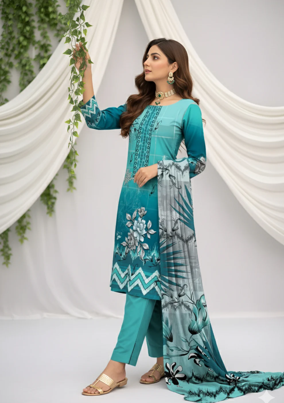 Husna by Bin Noori Luxury Digital Printed Lawn 3 Piece Suit – Vol 46 (DE-LA46-P30451) - Image 3
