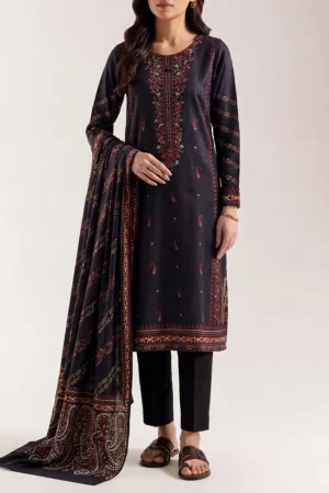 Unstitched Printed Lawn 3 Piece Suit – Black