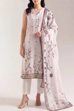 Unstitched Printed Lawn 3 Piece Suit – Baby Pink