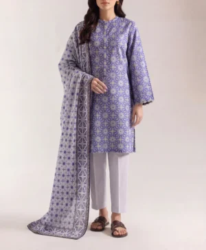 Unstitched Printed Lawn 3 Piece Suit – Blue