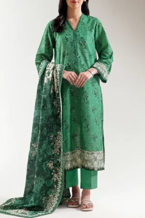Unstitched Printed Khaddar 3 Piece Suit – Green