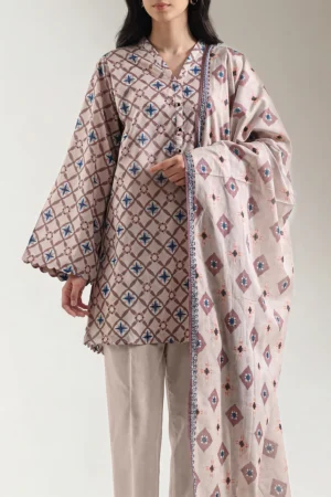 Unstitched Printed Lawn 3 Piece Suit – Sand